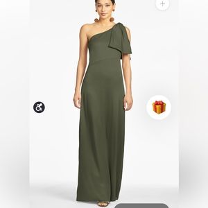 Sachin and Babi Chelsea one shoulder bow gown in moss green